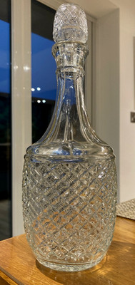 Vintage Pressglas Whisky Karaffe - Diamant & Chevron Muster - MCM Stil