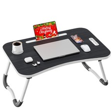 Folding Lap Desk, 23.6 Inch Wood Laptop Bed Desk with Cup Holder, Portable Be...