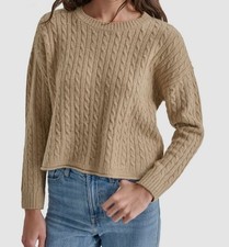 DKNY Jeans Women's Beige Metallic Cable Knit Crewneck Sweater Petite Size PL