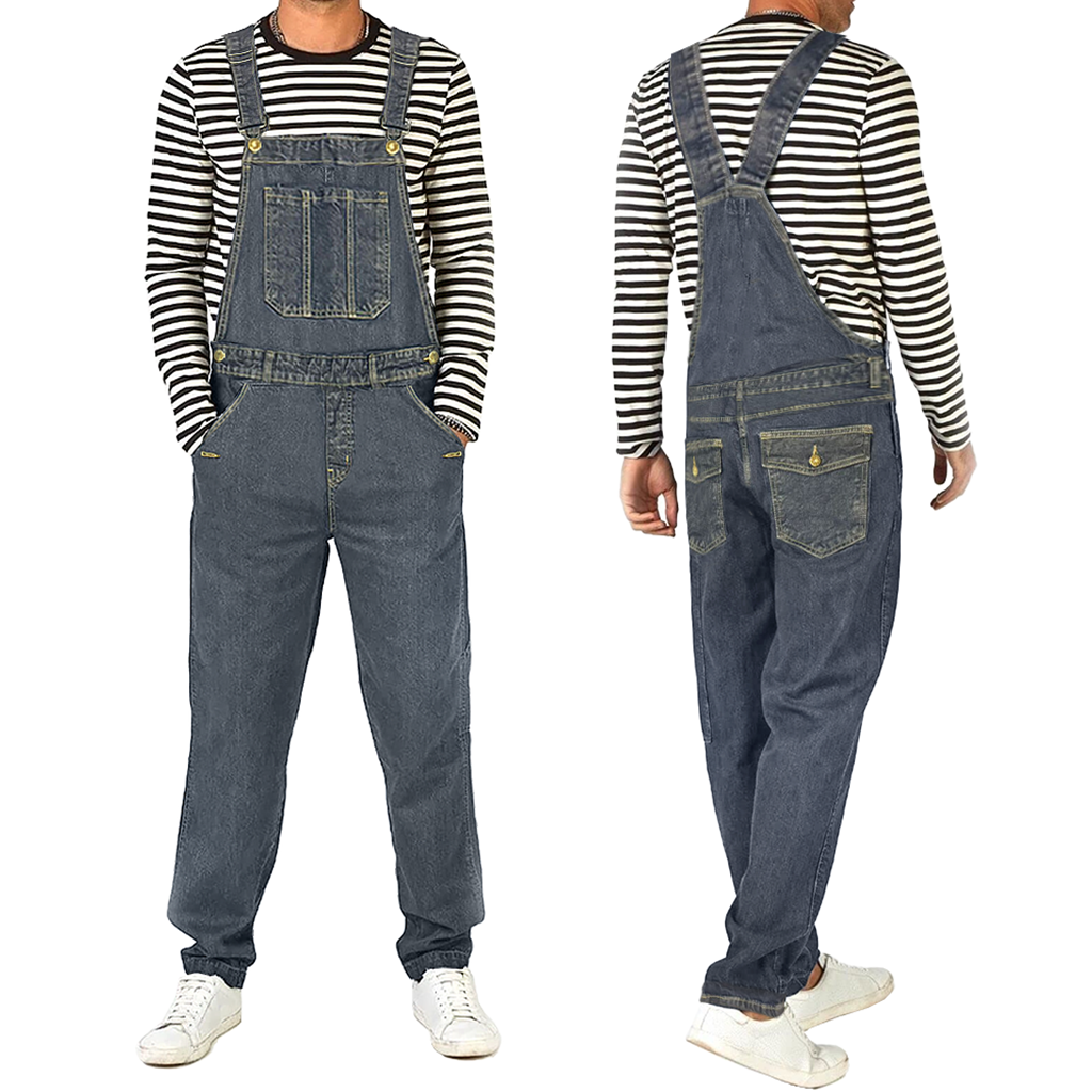 Men's Denim Dungarees Overalls Jeans Full Workwear Pullover Bib