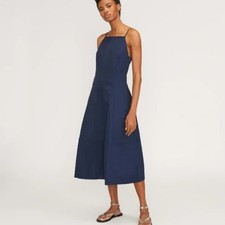 Everlane The Structured Cotton Bell Dress Navy Blue 10 square neck Midi