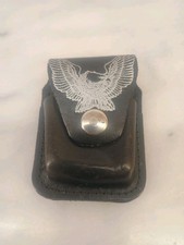 Vintage Made In USA Leather Lighter Belt Pouch Button Snap Silver Eagle