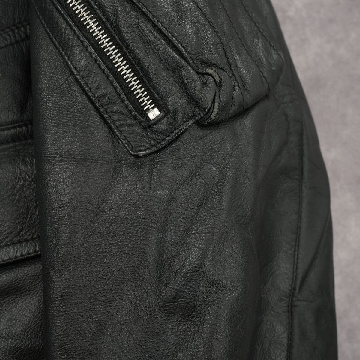 Vintage 80s German Polizei Police Leather Motorcycle Jacket Black