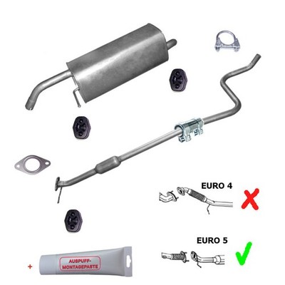 Komplett Auspuff ESD Mittelrohr für Ford Fiesta MK VI Euro 5+ Montageware