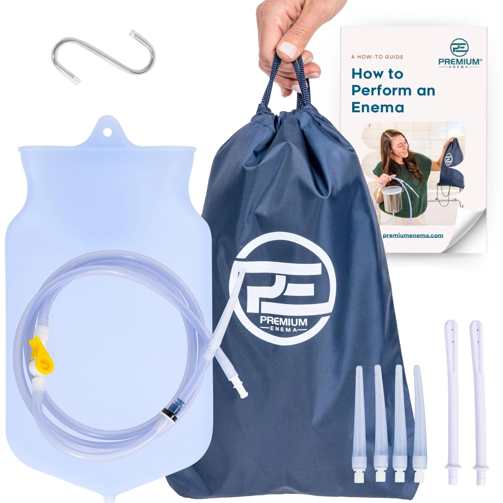 Enema Kit 2 Quart Silicone Bag 6.75 Foot Hose 7 Tips - Reusable Colon Cleanse