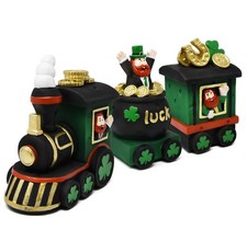 St. Patrick  s Day Light Up Leprechaun Train Decoration   3-Piece Resin Lucky Tra