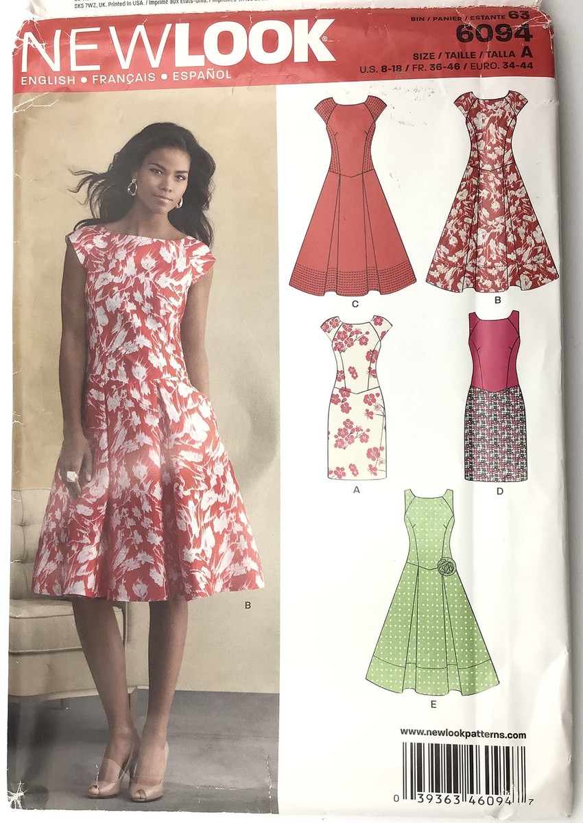 【最終値下げ】CARTOGRAPHIC PATTERN DRESS New Look 6094 Sewing Pattern Misses Dresses Size A 8 10 12 14 16