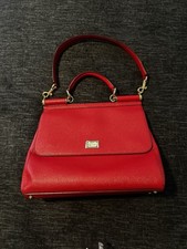 DOLCE & GABBANA Handbag Red Leather Sicily DG Shoulder Top Handle Quilted Bag