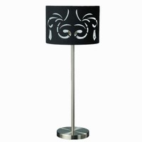Massive Tischleuchte Mit Stoffschirm Schwarz Schalter Glas E27 FüR Led Geeignet