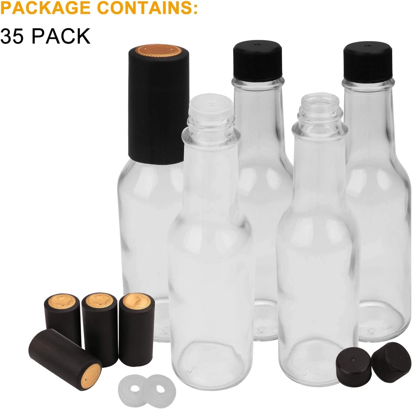 5Oz Hot Sauce Bottles with Lids Glass Woozy Bottles with Dripper Inserts Shrink