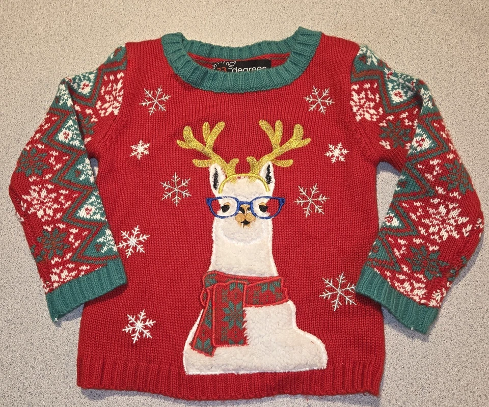 33 Grad hässlicher Weihnachtspullover rot mit coolem Rentier Ilama Unisex Kleinkind 2T