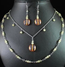 2-ROW YELLOW AUSTRIAN CRYSTAL BEADS CHOKER NECKLACE EARRINGS FASHION SET N1364Y