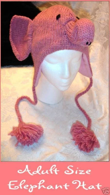 deLux tag Pink ELEPHANT HAT knit ADULT animal costume FLEECE LINED Alabama bama
