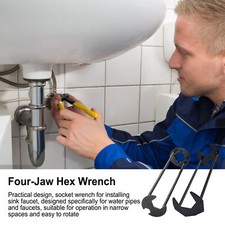 Under Sink Wrench Faucet Tool Plumbing Drain Adjustable Four-Jaw Hex Wrench New