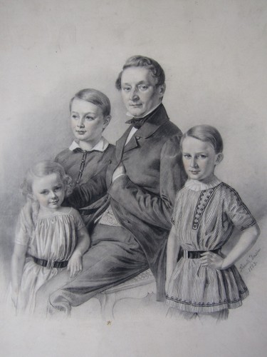 MORITZ KRANTZ (1812-69), Graphite Drawing with watercolour, FAMILY GROUP, 1853