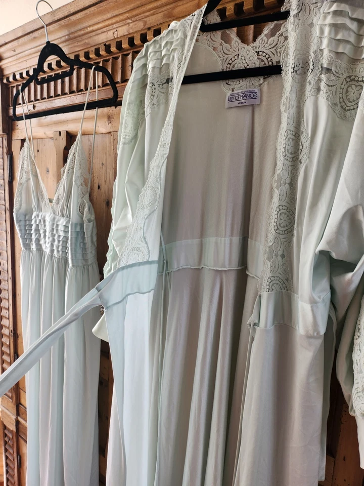 ¡¡NUEVO!! Conjunto de camisón Peignoir de encaje vintage 🔥 Lily of France años 60 azul claro M Foto 4 de 4