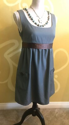 So Wear It Declare It Teal/Brown Empire Waist Babydoll Mini Dress sz JR. Med