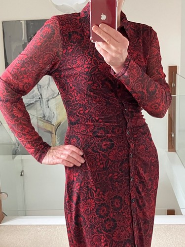Vestido Camisa Joe Browns Rojo Floral Oscuro/Negro Largo/Midi Oscuro Academia Talla 12 - Imagen 8 de 14