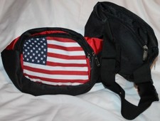 SPORTS ZIPPER LIGHTWEIGHT NYLON FANNY WAIST PACK FLAG BLACK RED COMPARTMENTS