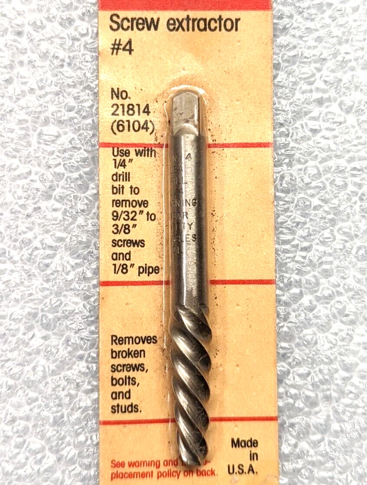 Extractor de Tornillos Vermont American #4 Nº 21814, Diseño de Flauta Espiral, Hecho en EE. UU. NUEVO DE STOCK Foto 2 de 4