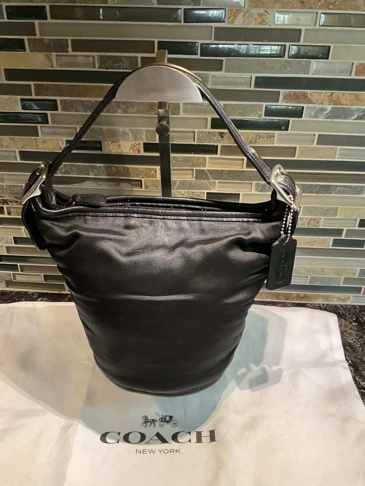 VINTAGE Coach Maggie Satin Duffle Bucket Bag Handbag… Gem