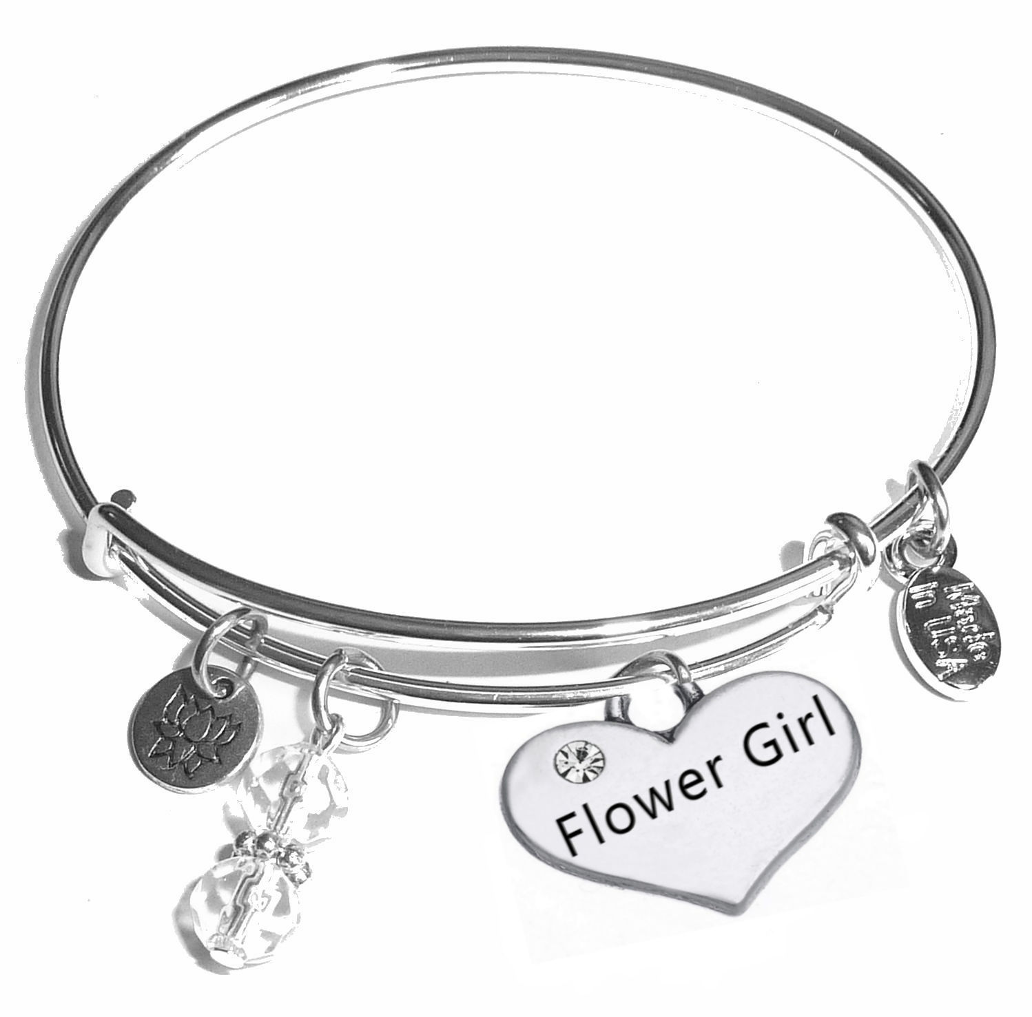 Flower Girl, Message Charm Expandable Bangle Bracelet, Comes in a Gift