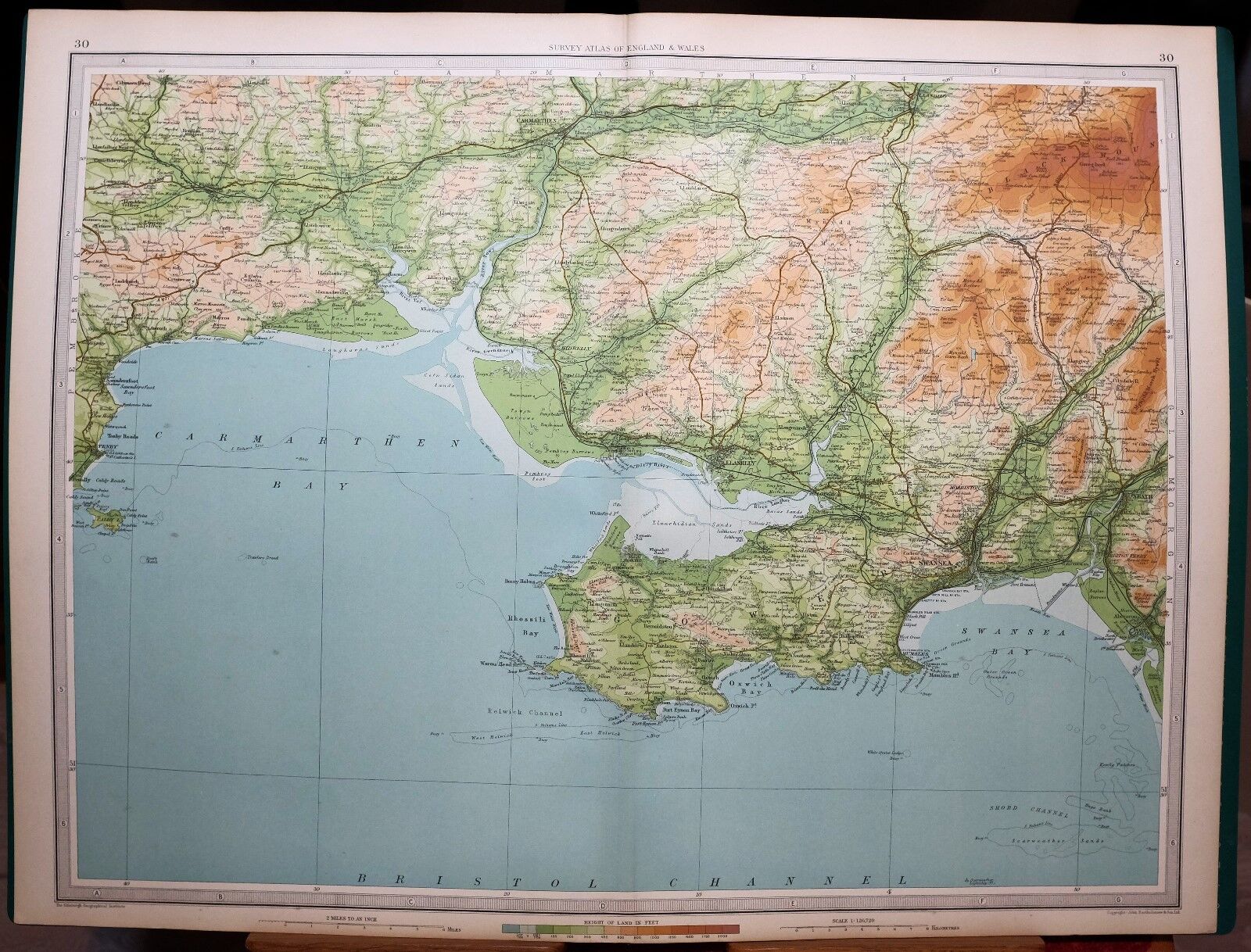 1939 Mapa przeglądowa Anglii i Walii Swansea Carmarthen Llanelly Morriston NOWY magazyn