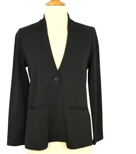 Blazer Eileen Fisher System Negro 1 Botón Tejido Ponte Trabajo Cápsula Básica Talla PS