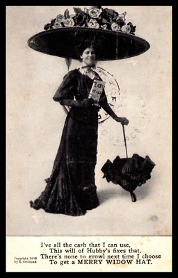 Postcard Merry Widow Hat I've All the Cash That I Can Use!
