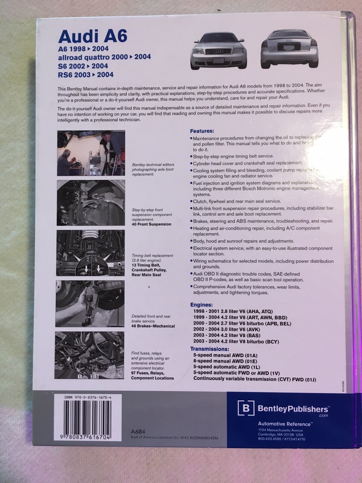 Buy Audi A6 (C5) Service Manual 1998, 1999, 2000, 2001, 2002, 2003 2004 : A6,  Allroad Quattro, S6, RS6 by Bentley Publishers (2011, Hardcover) online |  eBay