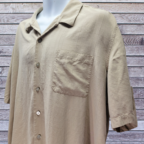 Croft & Barrow Men's XL Casual Button-up Shirt Short Sleeve Collar Brown Silk - Picture 3 of 6