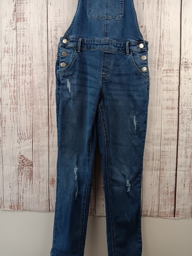 SO Denim Jean Bib Overalls Girls 12 Blue Stretchy Distressed Casual Pockets - Picture 4 of 11
