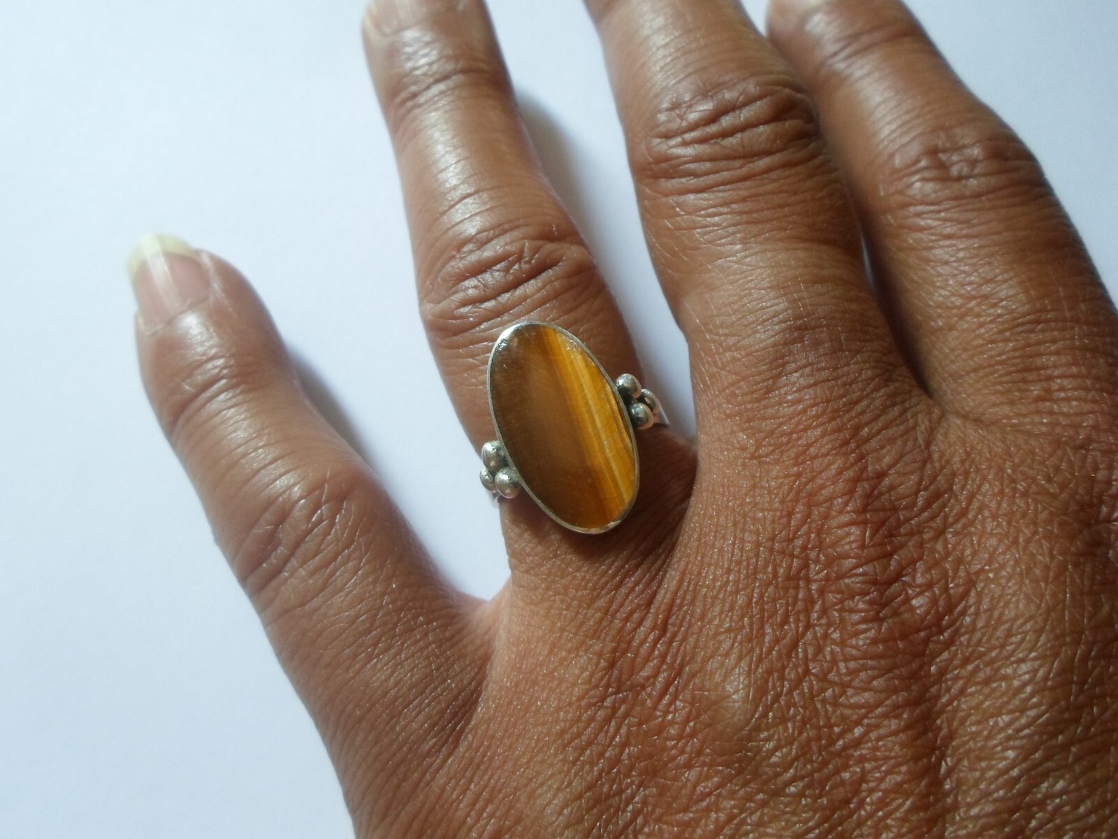 solid silver ring, tiger eye cabochon, size 54 - image 1