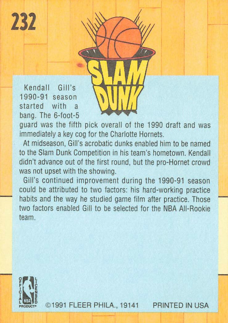 1991-92 Fleer Basketball #232 Kendall Gill Slam Dunk | eBay
