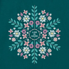 2XL NWT Women's Life is Good Spring Circle Flowers Green LS Crusher Vee