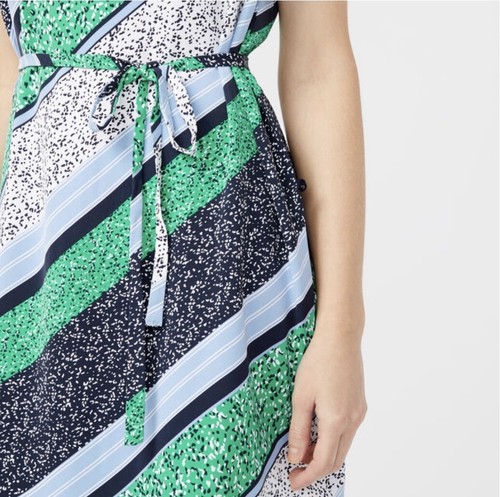 NAUTICA Women’s Multi Print Striped Bias Dress Waist Tie Belt Cap Sleeve Size S - Picture 4 of 14