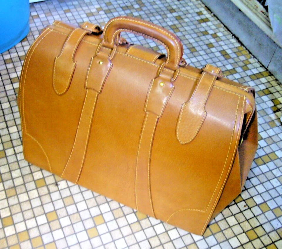 Idée cadeau  grand sac valise Sacoche malette médecin cuir marron Vintage valise - Photo 2/4