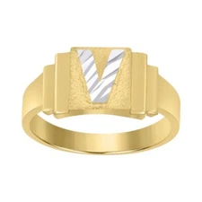 10k 2 Tone Gold Kids Children Initial Alphabet V Ring Baby Boy & Girl Band