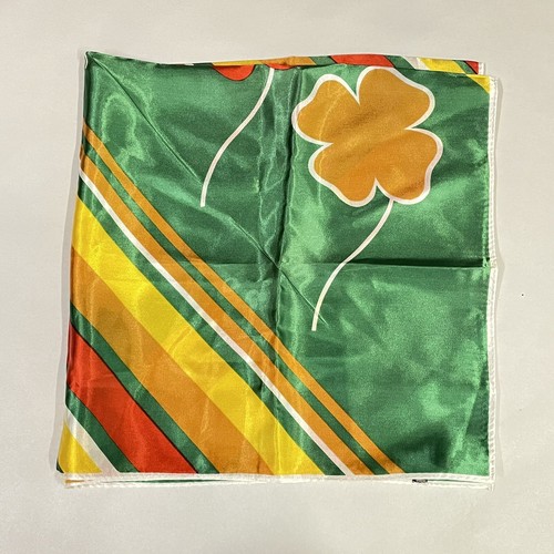 Vintage St. Germain Green Yellow White & Orange 4 Leaf Clover 100% Acetate Scarf - Picture 3 of 6
