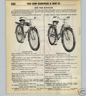 1939 40 PAPER AD 3 Page Ben Hur Bike Bicycle Balloon Tire Tank Light