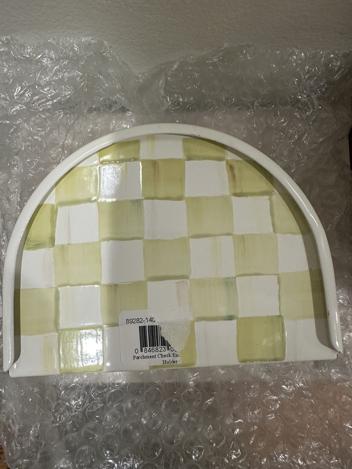 Mackenzie Childs Enamel Parchment Check Napkin Holder eBay
