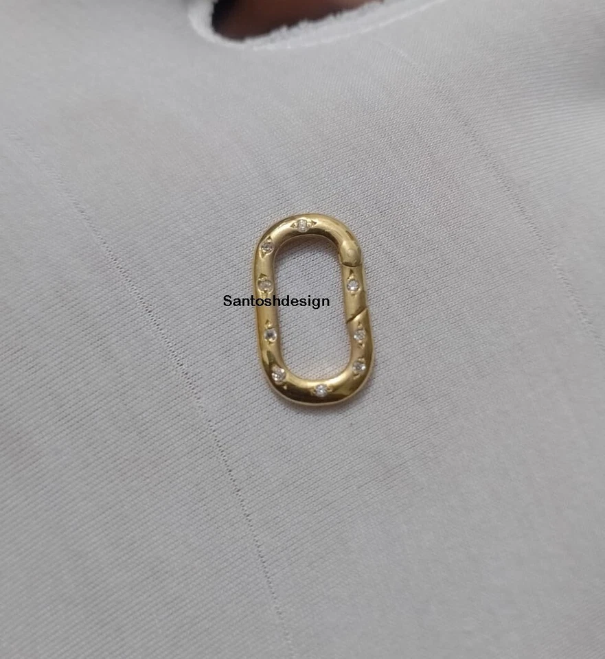 925 Sterling Silver Diamond Oval Carabiner enhancer Lock Clasp Jewelry,Gift - Image 2 of 2