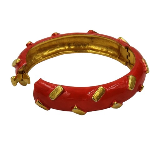 Bracciale Robert Originals Smalto Cerniera Tono Oro Rosa Rosso Firmato Vintage - Foto 4 di 12
