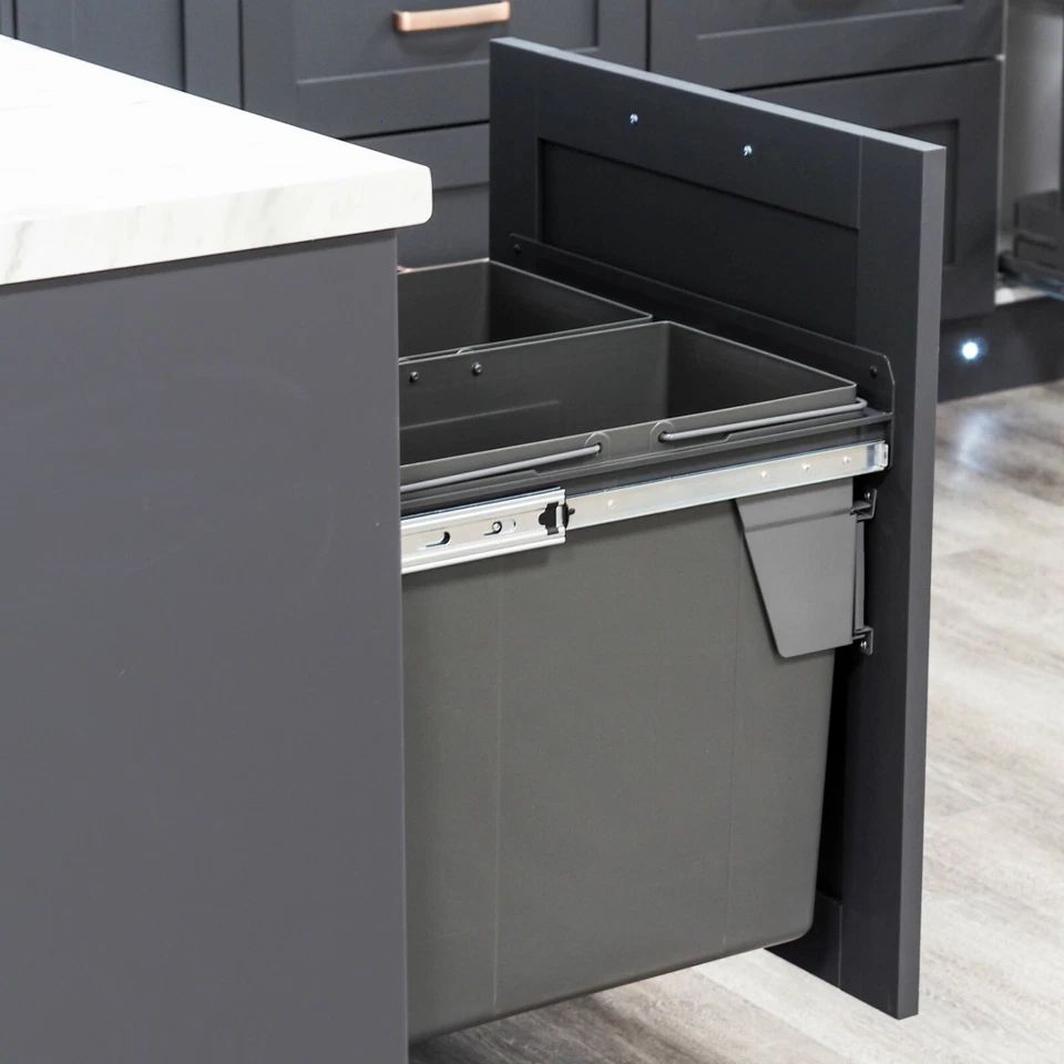 600mm Under Counter Bin Pull Out Kitchen Waste Recycling Cabinet 2x45L Dark Grey - Image 4 of 4