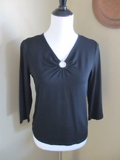 STYLE & COMPANY BLACK SHIRT SILVER AT NECKLINE 3/4 LENGTH SLEEVE TOP SIZE SMALL