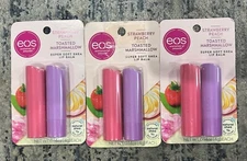 3 Packs eos Super Soft Shea Lip Balm Strawberry Peach & Toasted Marshmallow
