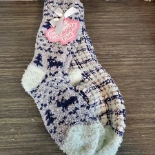 Snuggle Feet Womens Gray & Blue - 2 Pair - Soft Cozy & Warm Fuzzy Socks Size 5-9
