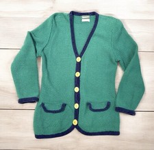 Cardigan Letterman Preppy Cricket Button Teal Green Varsity Vintage Sweater Med