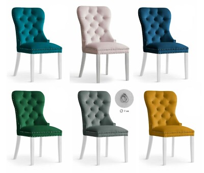 Polsterstuhl Mabell Esszimmerstuhl Velvet Chesterfield weiße Füße Glamour 08