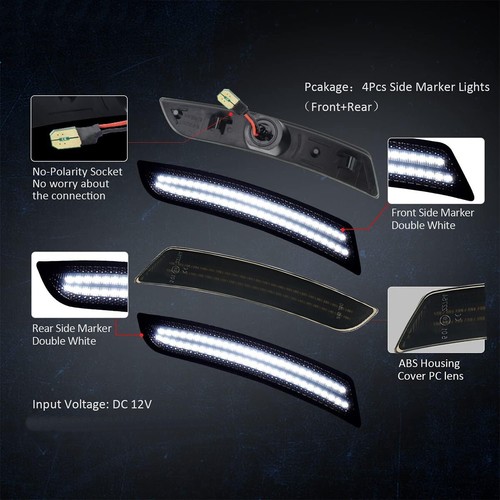 4PCS LED Side Marker Lights Front Rear White Lamp Set for Chevy Camaro 2016-2023 - Picture 5 of 13